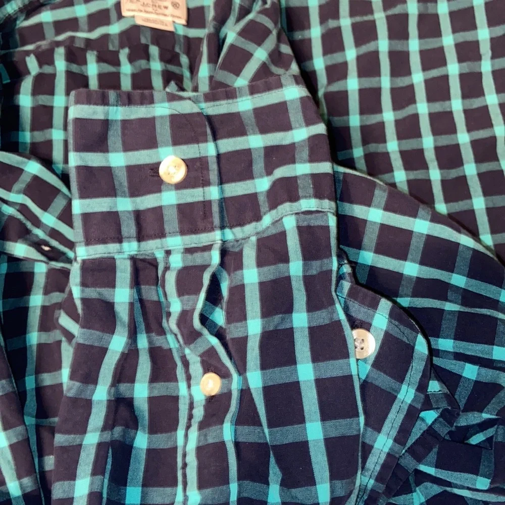 J. Crew button down long sleeved teal and black button downed shirt